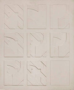 Vintage Concstructivist Concrete Monochrome Assemblage Wall Sculpture Painting