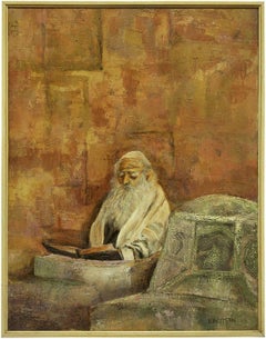 Rare 1950s New York Modernist Judaica Rabbi Oil Painting signed A. Einstein