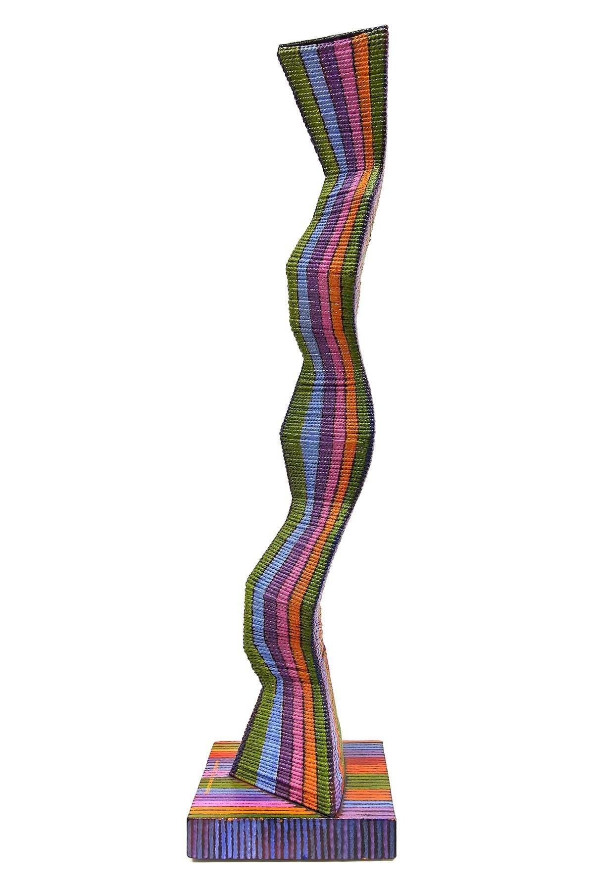Abstract Geometric Psychedelic Colorfull Volume Twine Sculpture - Brown Abstract Sculpture by George Bucher