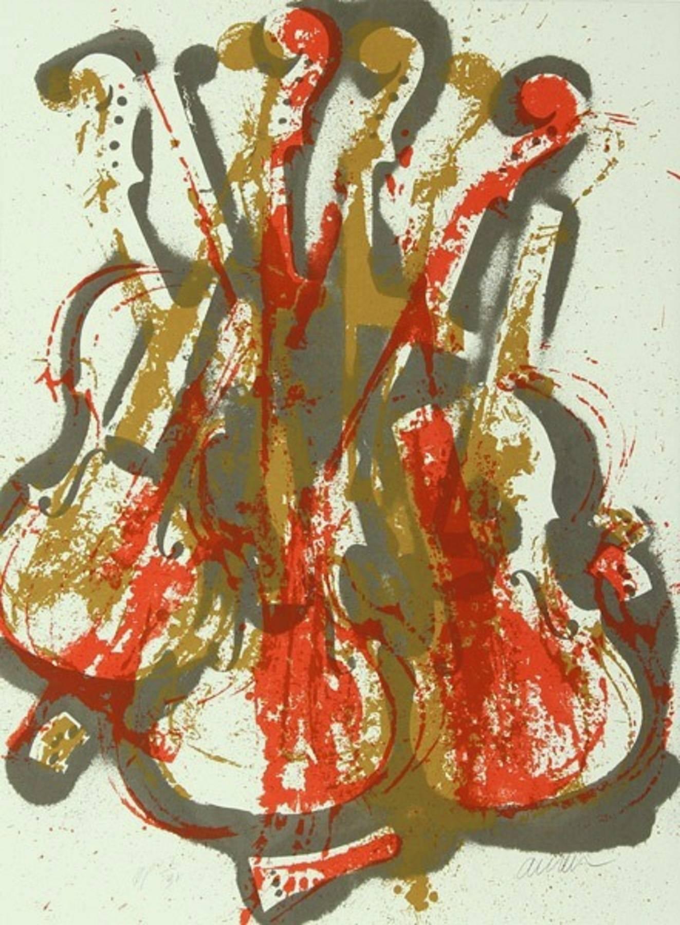 Arman Still-Life Print - Violent Violin Concerto Hand Signed Lithograph Silkscreen