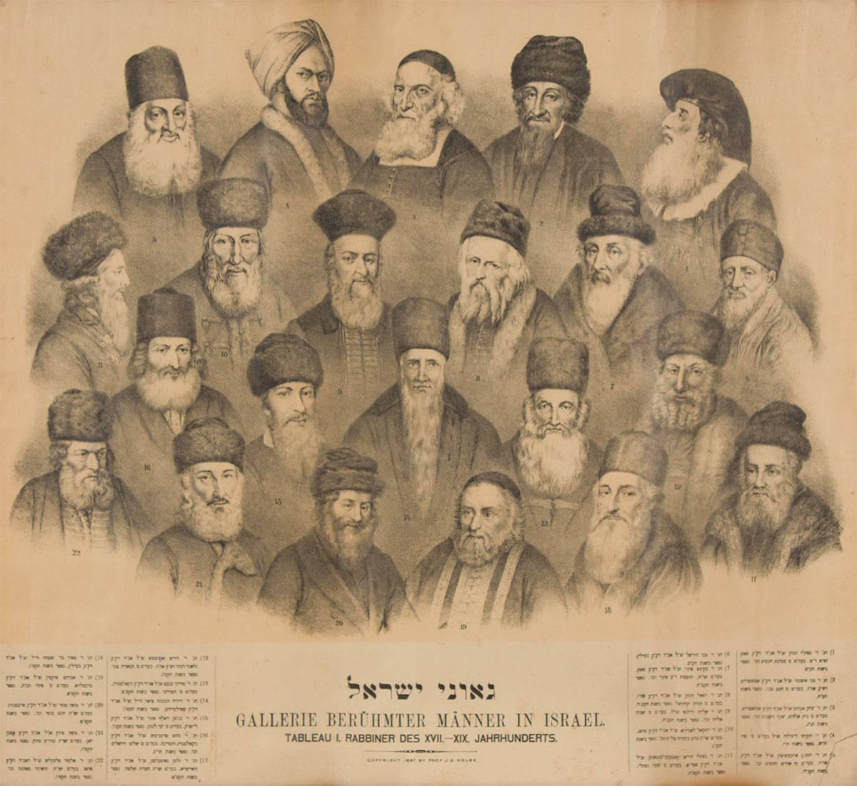 Rare 19th C. German Judaica Art Lithograph of Important European Rabbis - Print by J.S. Kolbe