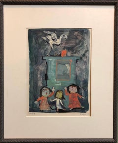 Children at Play, Whimsical Painting on Paper by WPA artist