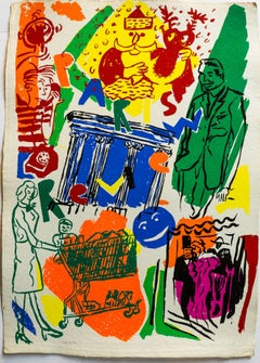Évaluation de Paris en sérigraphie colorée moderniste signée à la main:: 1982