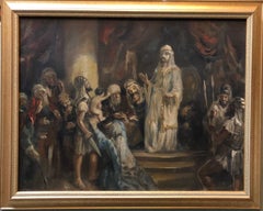 Wisdom of King Solomon Rare Biblical Hungarian Judaica Oil Painting