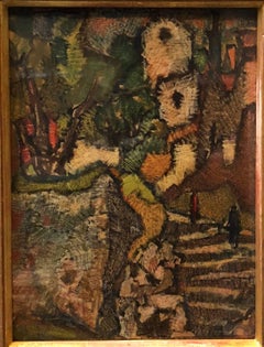 Rare Abstract Jerusalem Landscape 1940s Israeli Artist