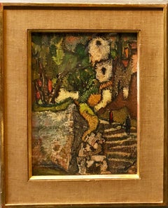 Rare Abstract Jerusalem Landscape 1940s Israeli Artist
