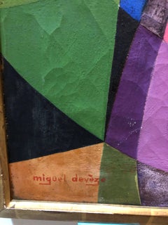 Colorful Catalan French Post Cubist Oil Painting