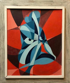 Colorful Catalan 1930s French Post Cubist Oil Painting Abstract Nude