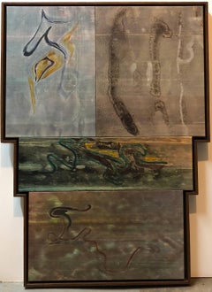 Gelbes Sulphur Springs Abstraktes großes Gemälde in Mischtechnik