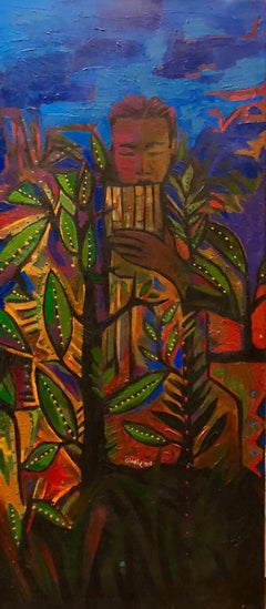Large Oil Painting Haitian Modern Master Caribbean Music Tropical Scene
