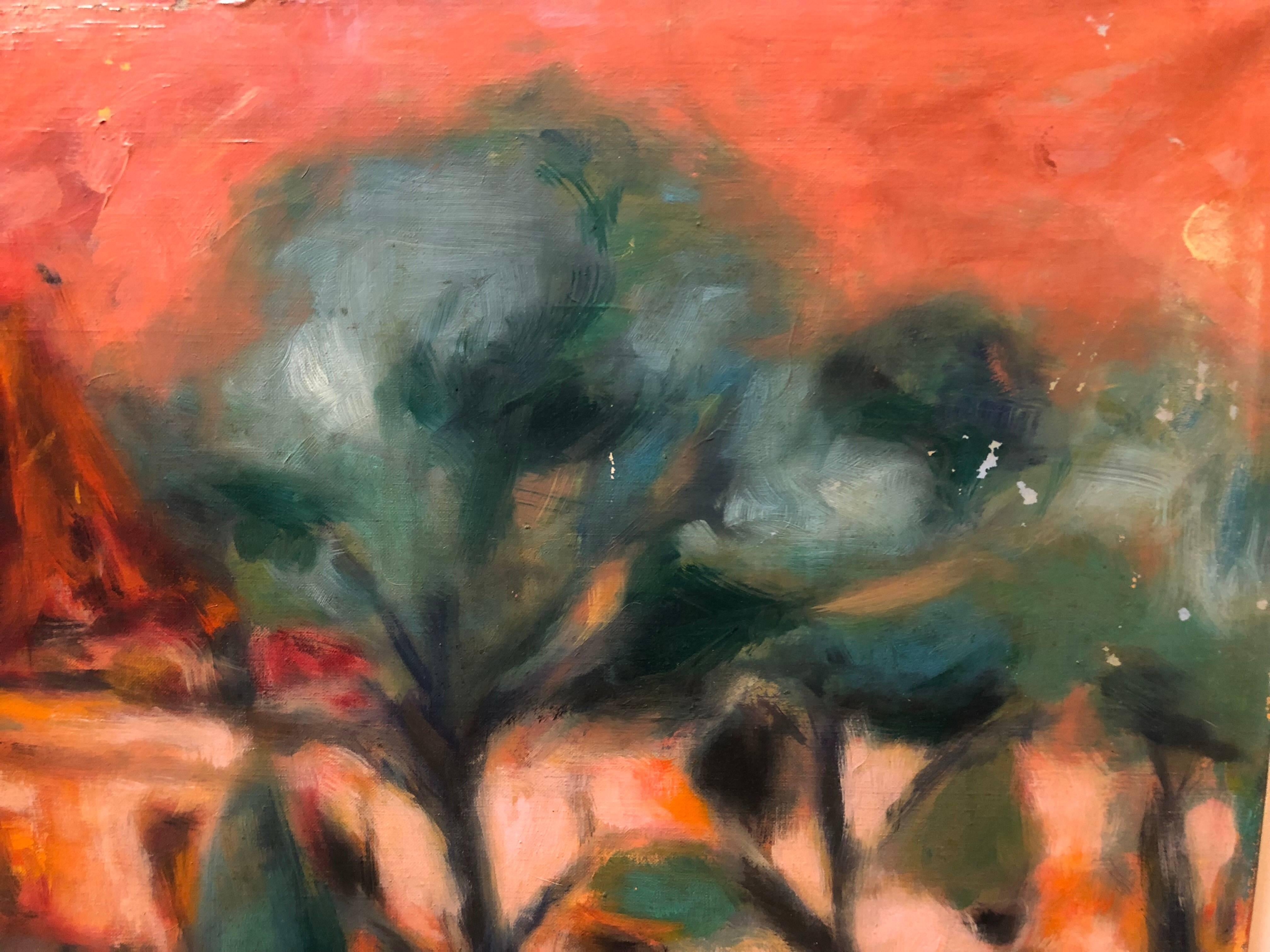 Peinture à l'huile - Paysage moderniste français - Paysage fauve vif  - Post-impressionnisme Painting par Claude Hemeret