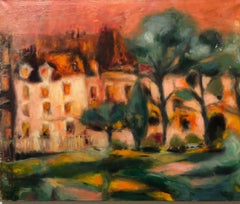 Vintage French Modernist Vivid Fauvist Landscape Oil Painting 