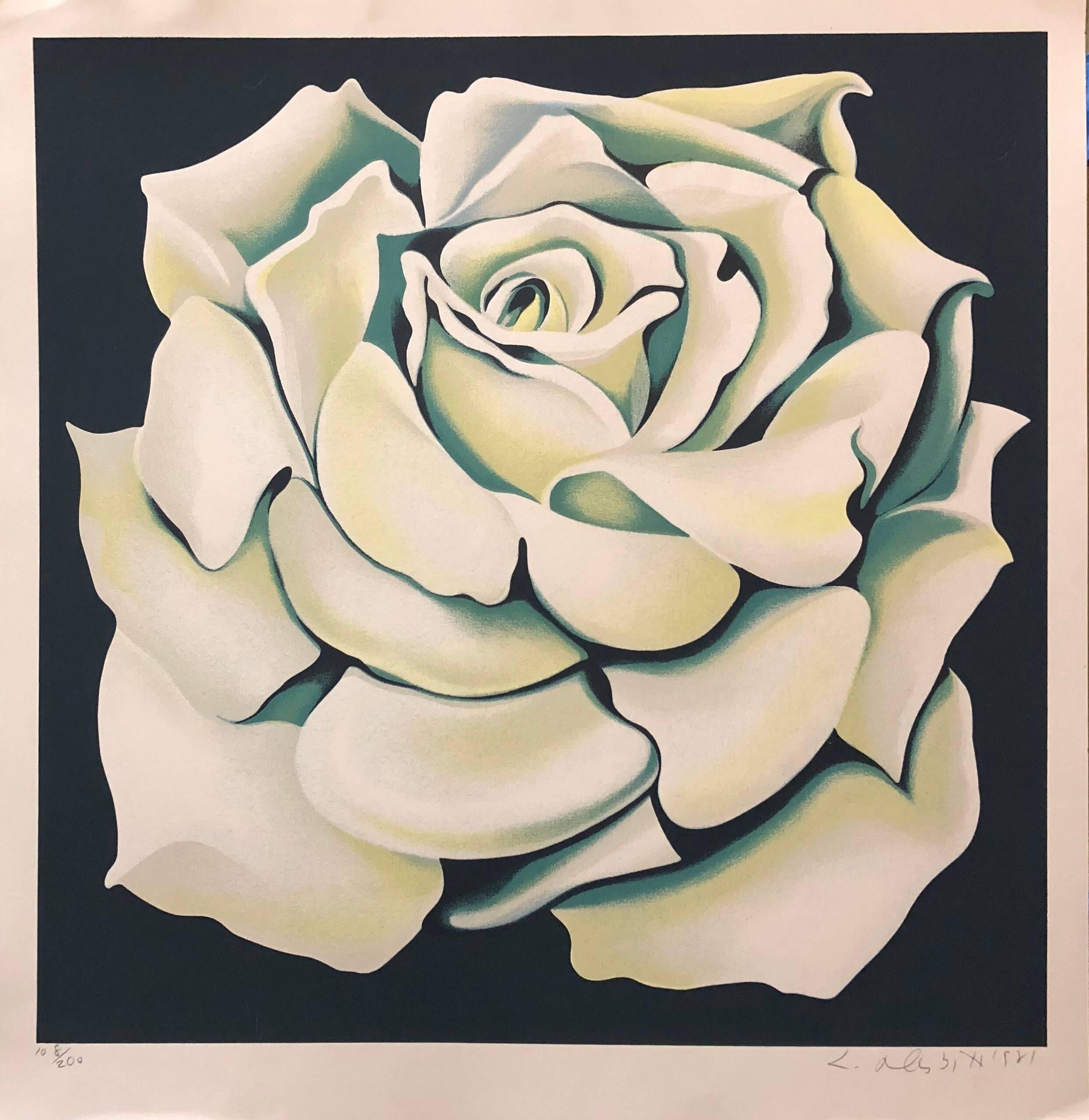 Lowell Nesbitt Still-Life Print - Signed Ltd Ed Modernist Silkscreen WHITE ROSE Floral Screenprint