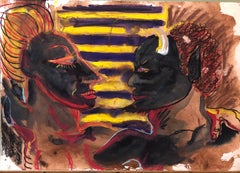 Retro One More Time (Black Devil) Outsider Art Painting, Drawing