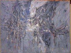 Abstract Expressionist Landscape Israeli Modernist Oil Painting, Moody Blue