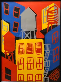 New York Day, Vintage Large Modernist Pop Art Sllkscreen