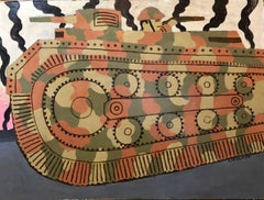 Großes Ölgemälde von  Camouflage-Tank im Illustrationsstil in Cartoon