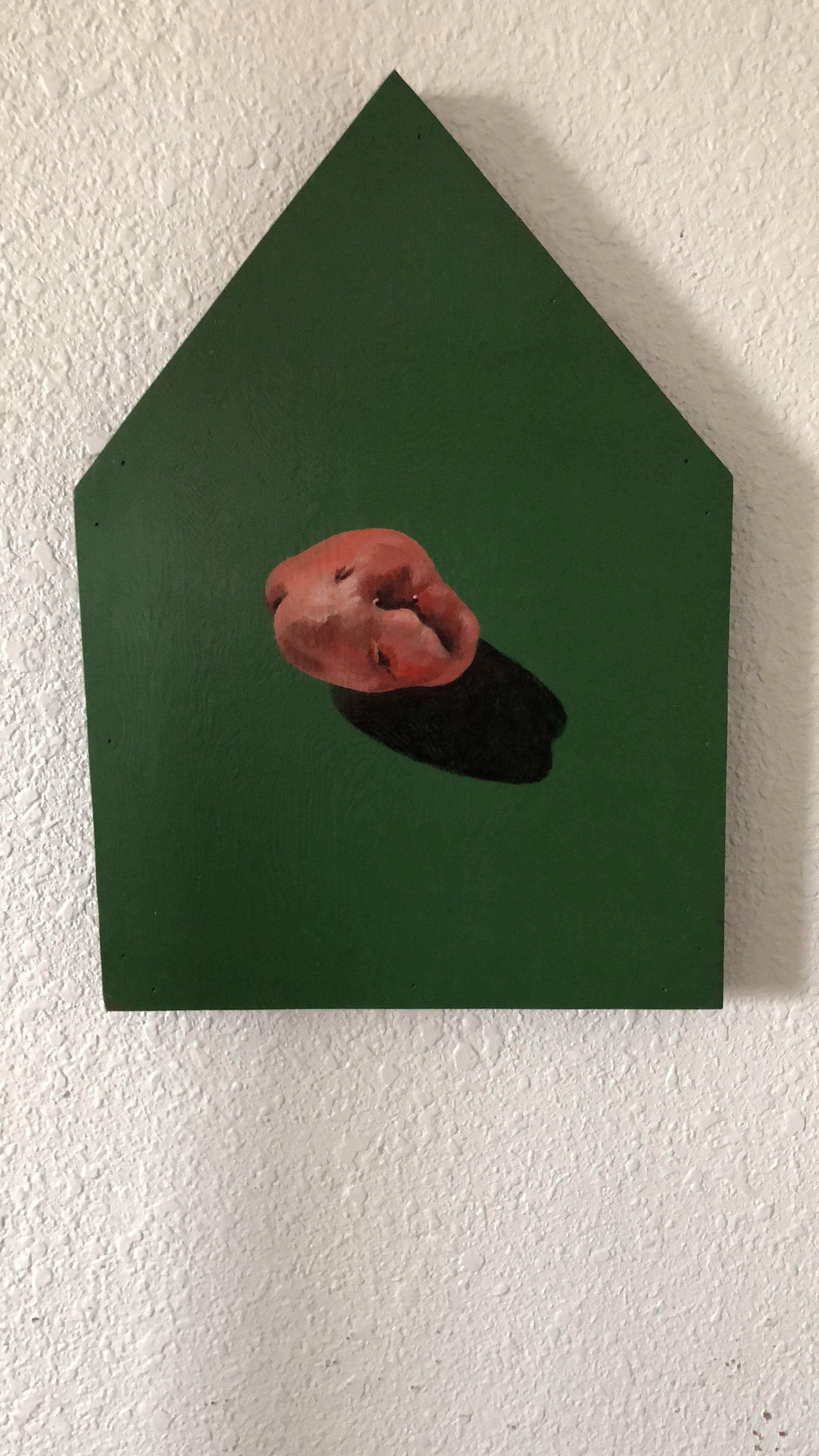 Shaped Canvas Oil Painting, Potato on Green Triangle 2