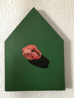 Shaped Canvas Oil Painting, Potato on Green Triangle