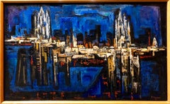 Vienna Image, Large Abstract Cityscape Oil Painting Chicago Jewish Modernist