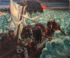 The Storm, Modern Oil Painting WPA Jewish artist (War Allegory, Refugees)