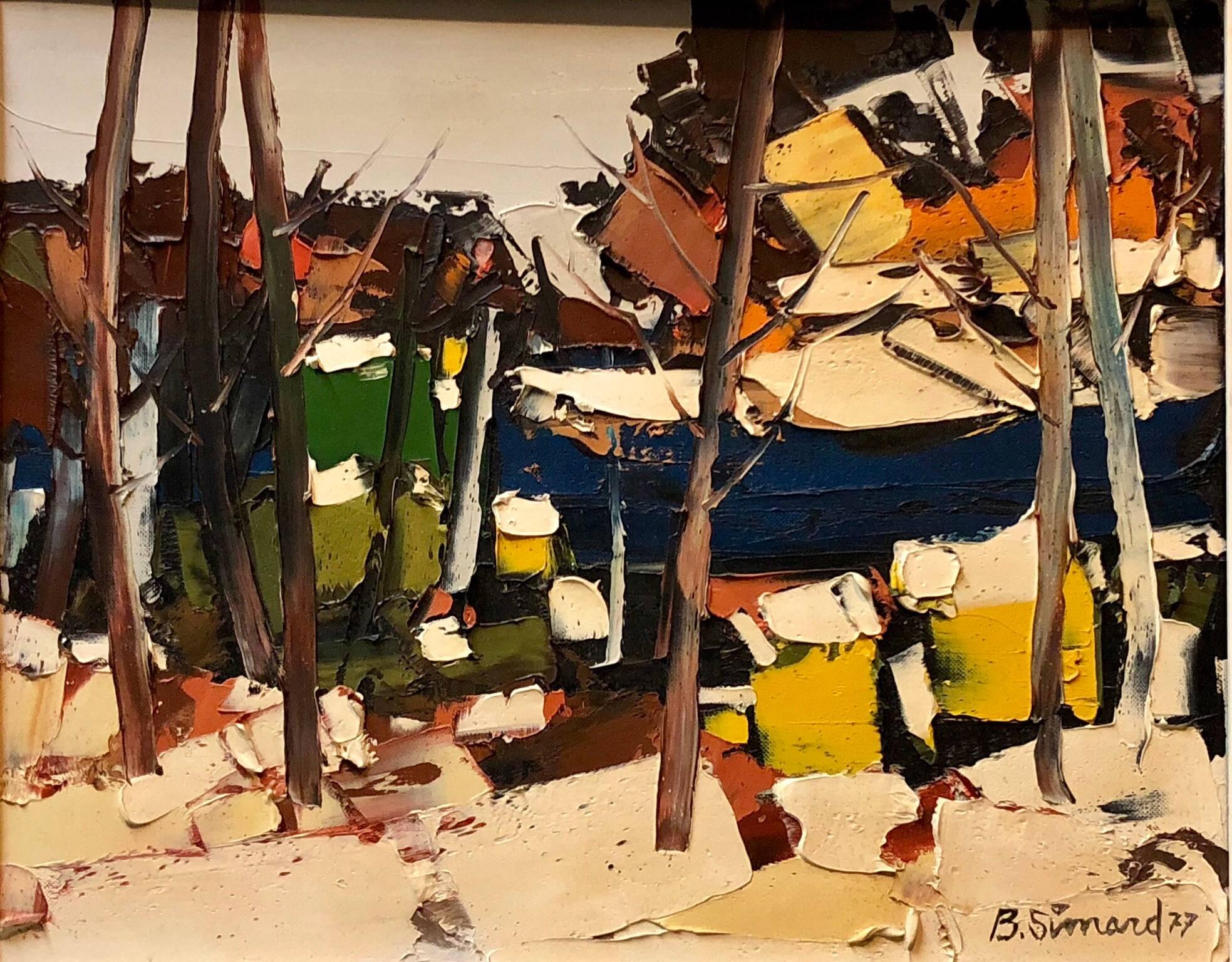 Benoit Simard Landscape Painting - Canadian Modernist Oil Painting Abstract landscape Sugar Shack