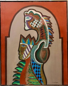 Surrealist Woman Oil painting French-Moroccan Israeli Bezalel School Painter