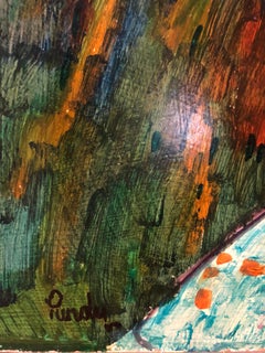 Modernist WILD THING Woman in Forest Oil Painting