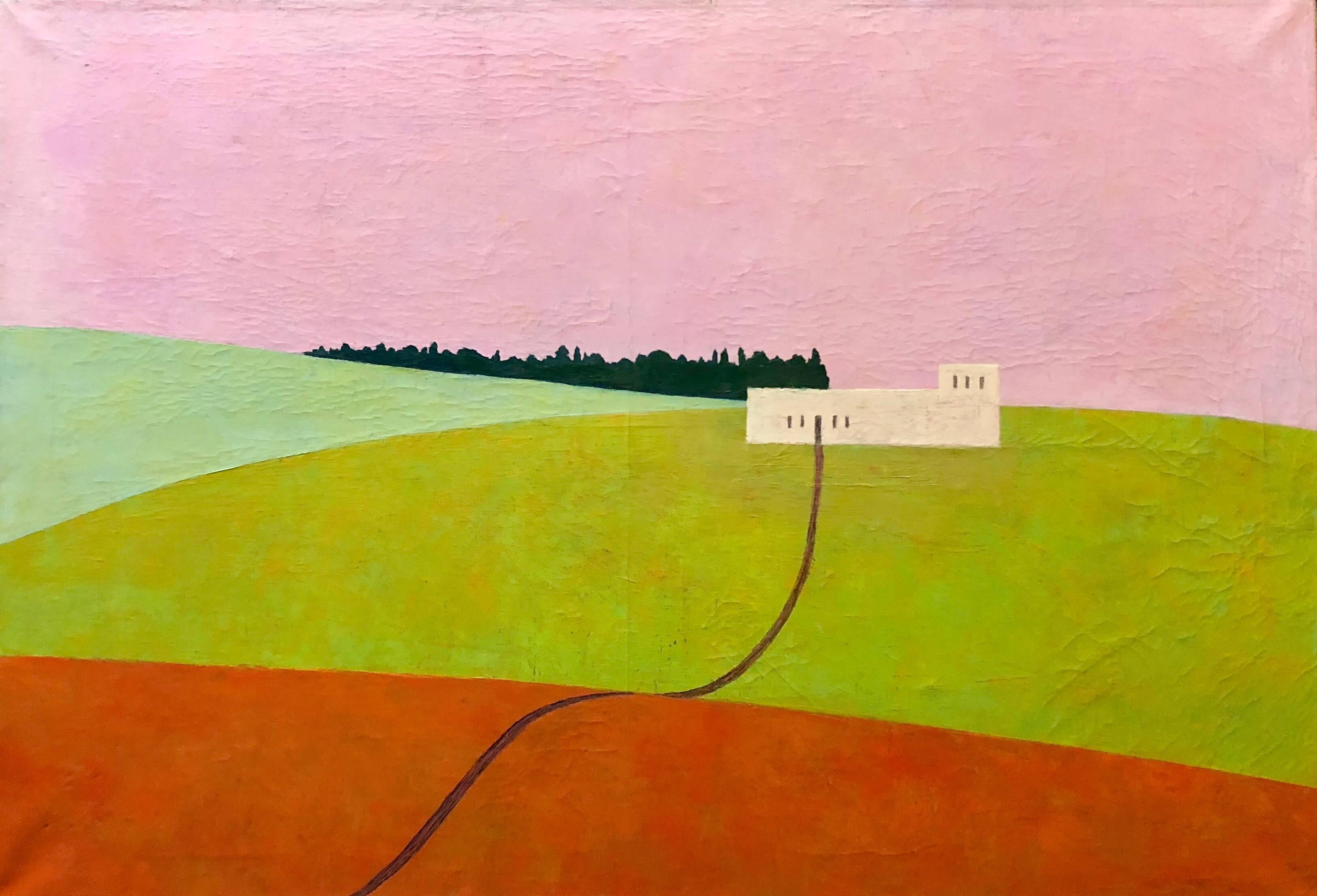 Itzu Rimmer Landscape Painting - Israeli Modernist Abstract Color Block Landscape