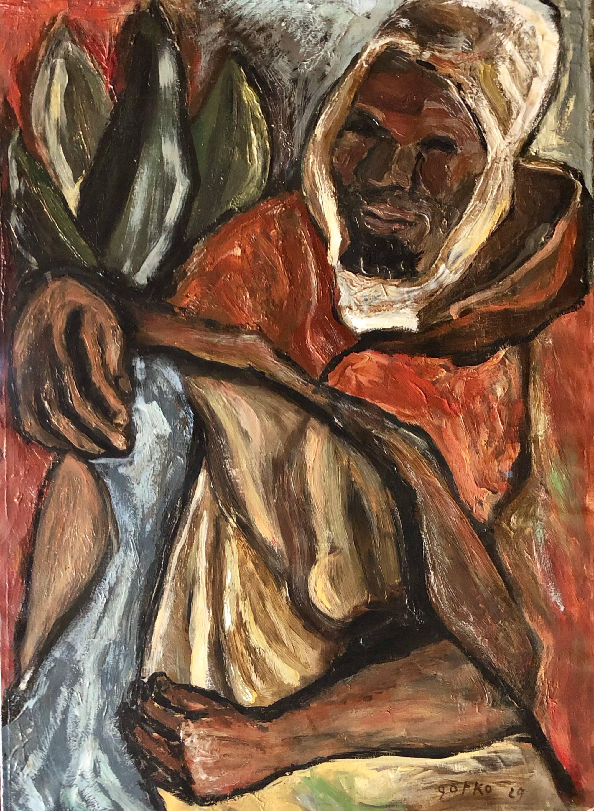 Jacques Gotko Figurative Painting - Berber Man, Arab with Head Covering 1929 Modernist Oil Painting