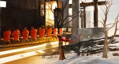 Red Interior, Oil Painting, Scene Through Window