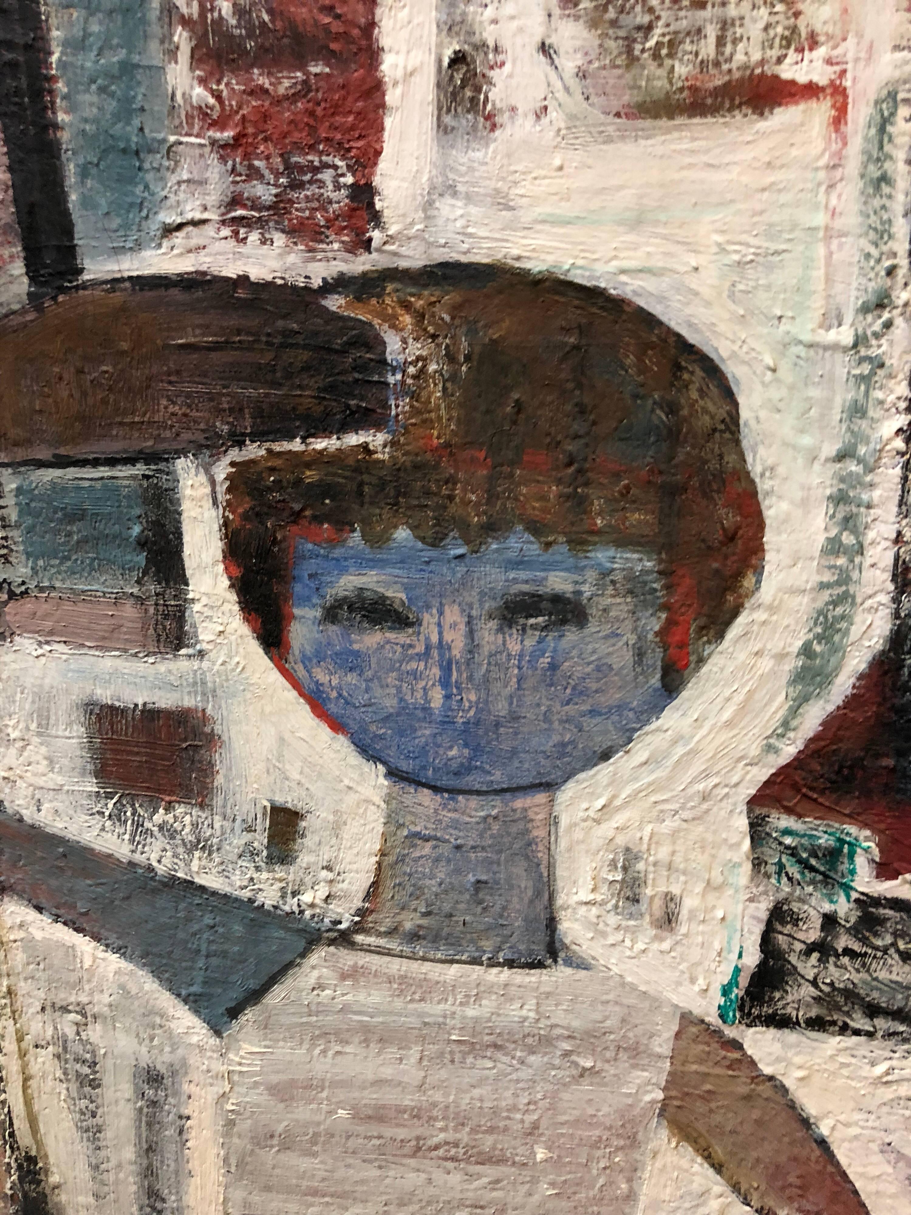 Large 1950s Israeli Modernist Oil Painting 1