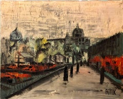 Large Modernist European Oil Painting Vienna, Austria VOLKSGARTEN VIEN Palace