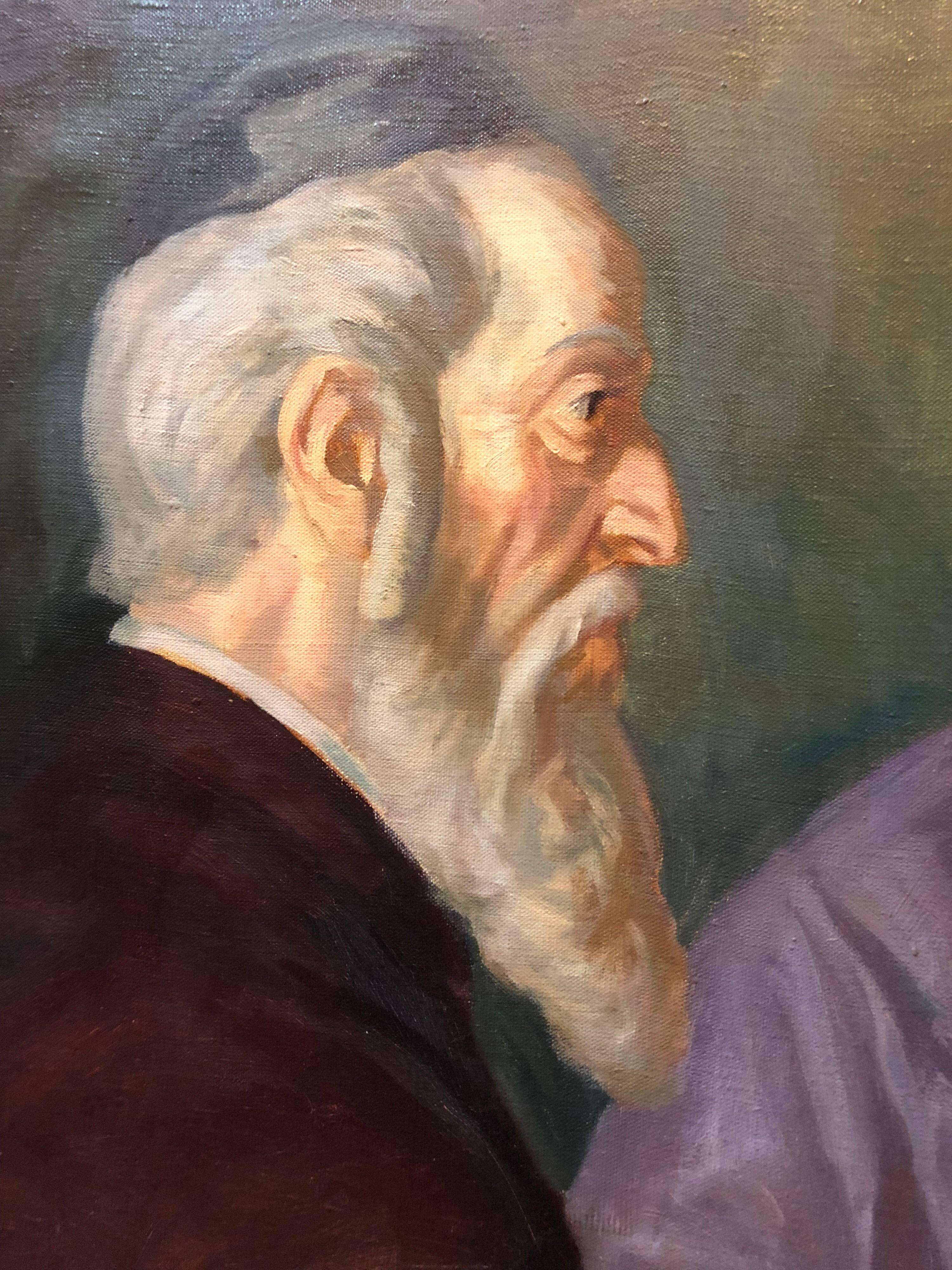 the Rabbi's Cheder Test Hungarian Judaica Oil Painting - Black Figurative Painting by Nandor Vydai Brenner