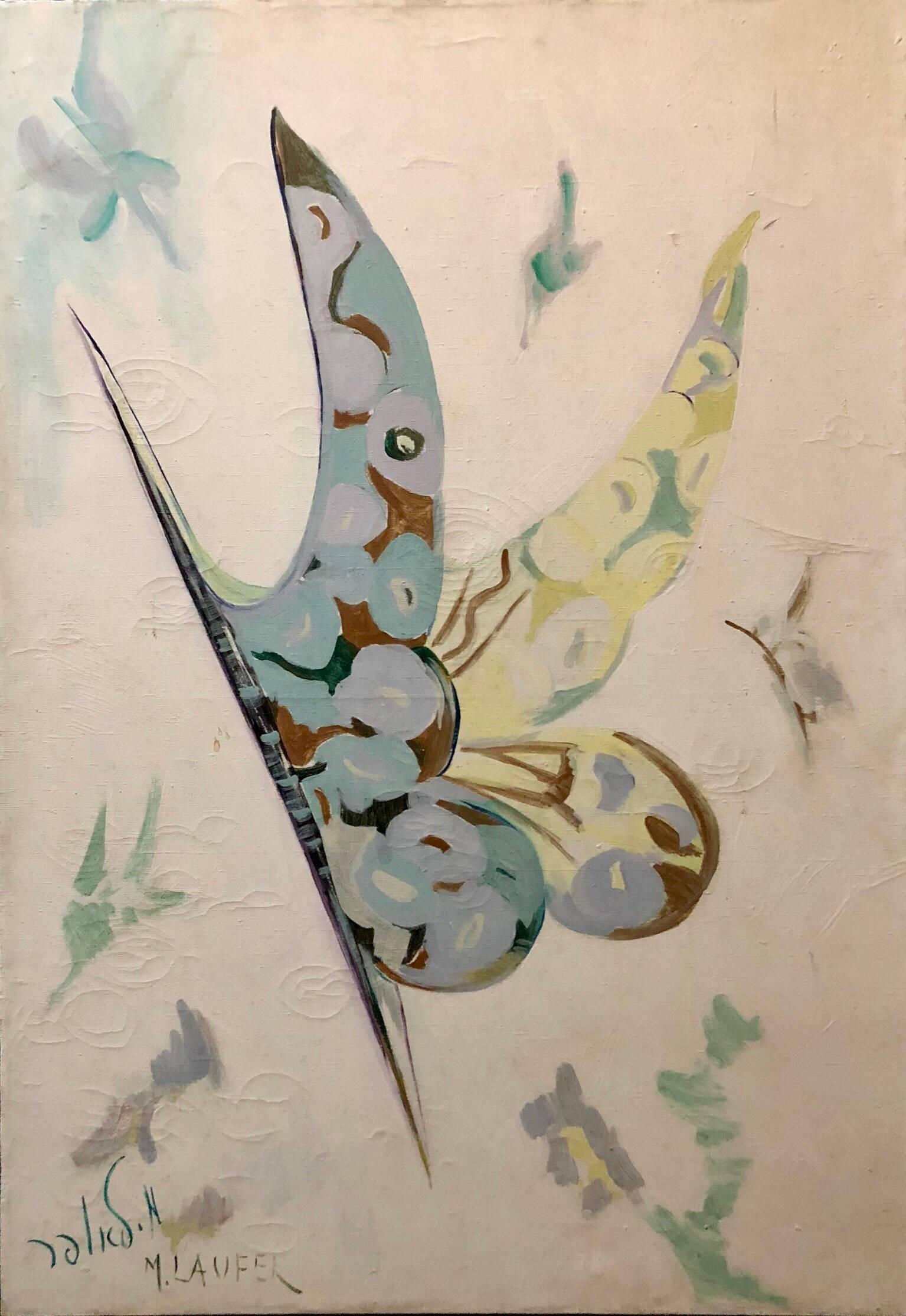 Milia Laufer Animal Painting - Israeli Large Surrealist Butterfly Oil Painting