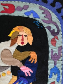 Wool Felt Applique Original Vintage Israeli Folk Art Signed Tapestry