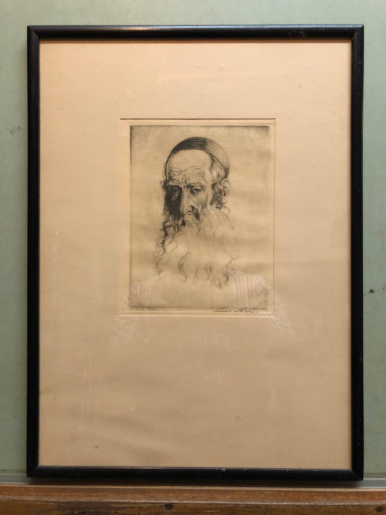Galician Rabbi, Distinguished Rebbe Drypoint Judaica Etching - Brown Portrait Print by Lionel S. Reiss