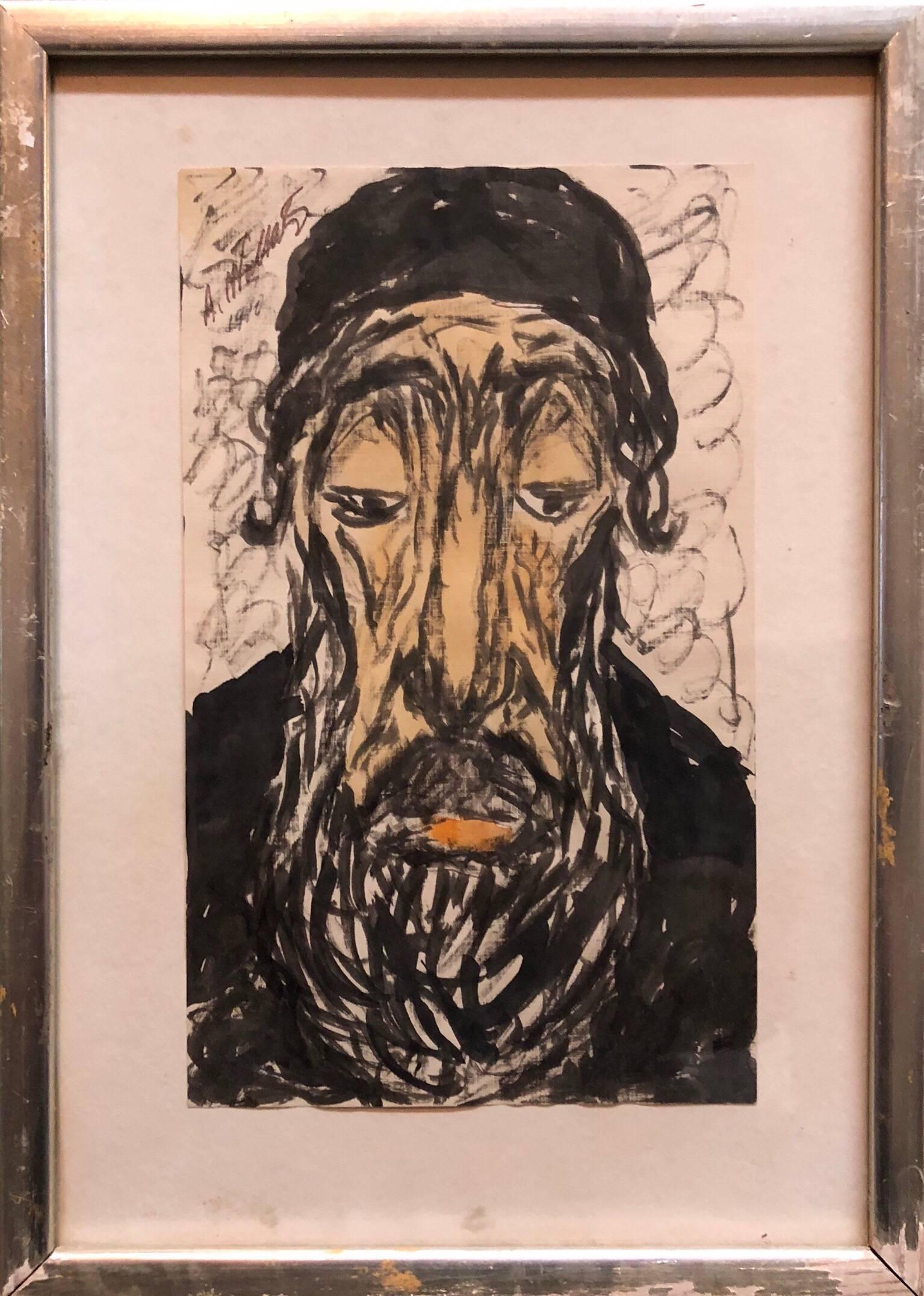 Modernist Watercolor Painting, Portrait of a Man, the Rabbi - Art by Abraham Walkowitz