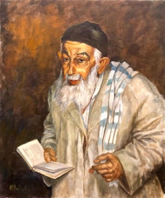 Jewish Sephardic Sage Rabbi or Chacham in Traditional Dress Judaica Oil Painting