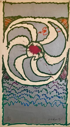 Metallic Lithograph Abstract Print Signed Ltd Ed Belgian Cobra Group Artist