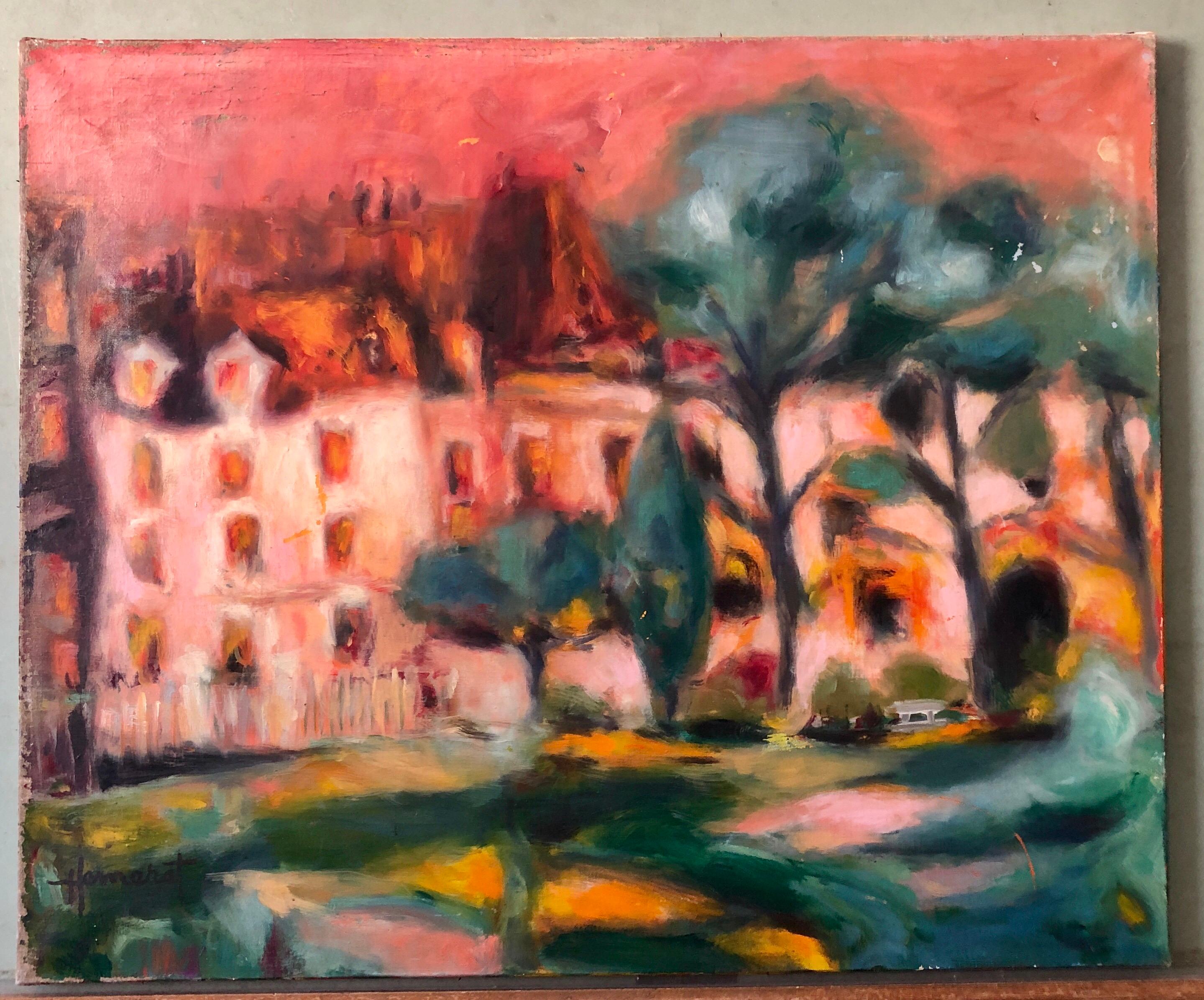 French Modernist Vivid Fauvist Landscape Oil Painting  - Brown Landscape Painting by Claude Hemeret