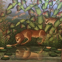 "Narcissus" Lion and Lioness Tropical Jungle Painting Gustavo Novoa Lions