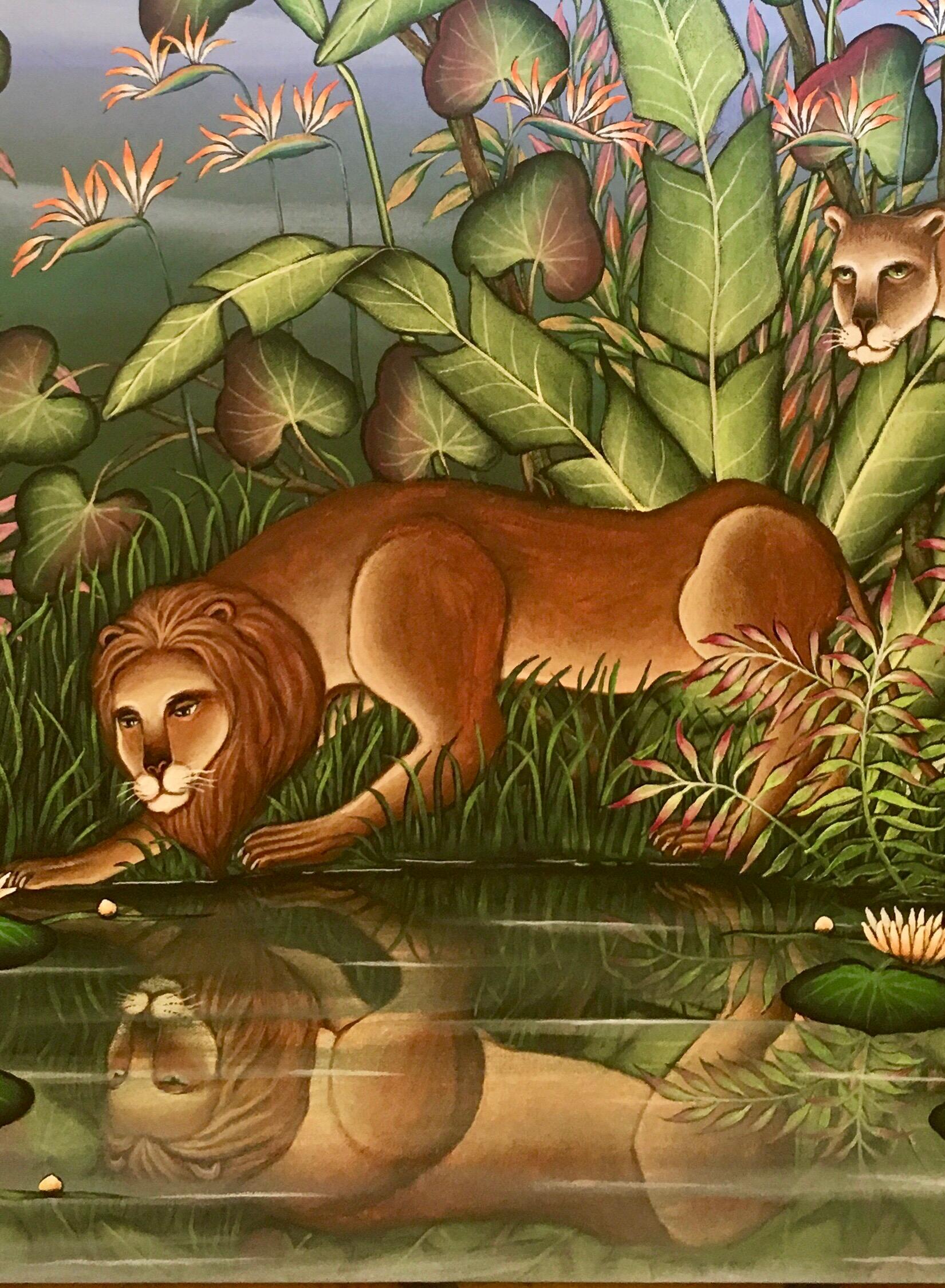 lion in jungle painting