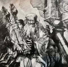 Espressionista astratto Hyman Bloom Judaica Poster firmato a mano Rabbino con Torah