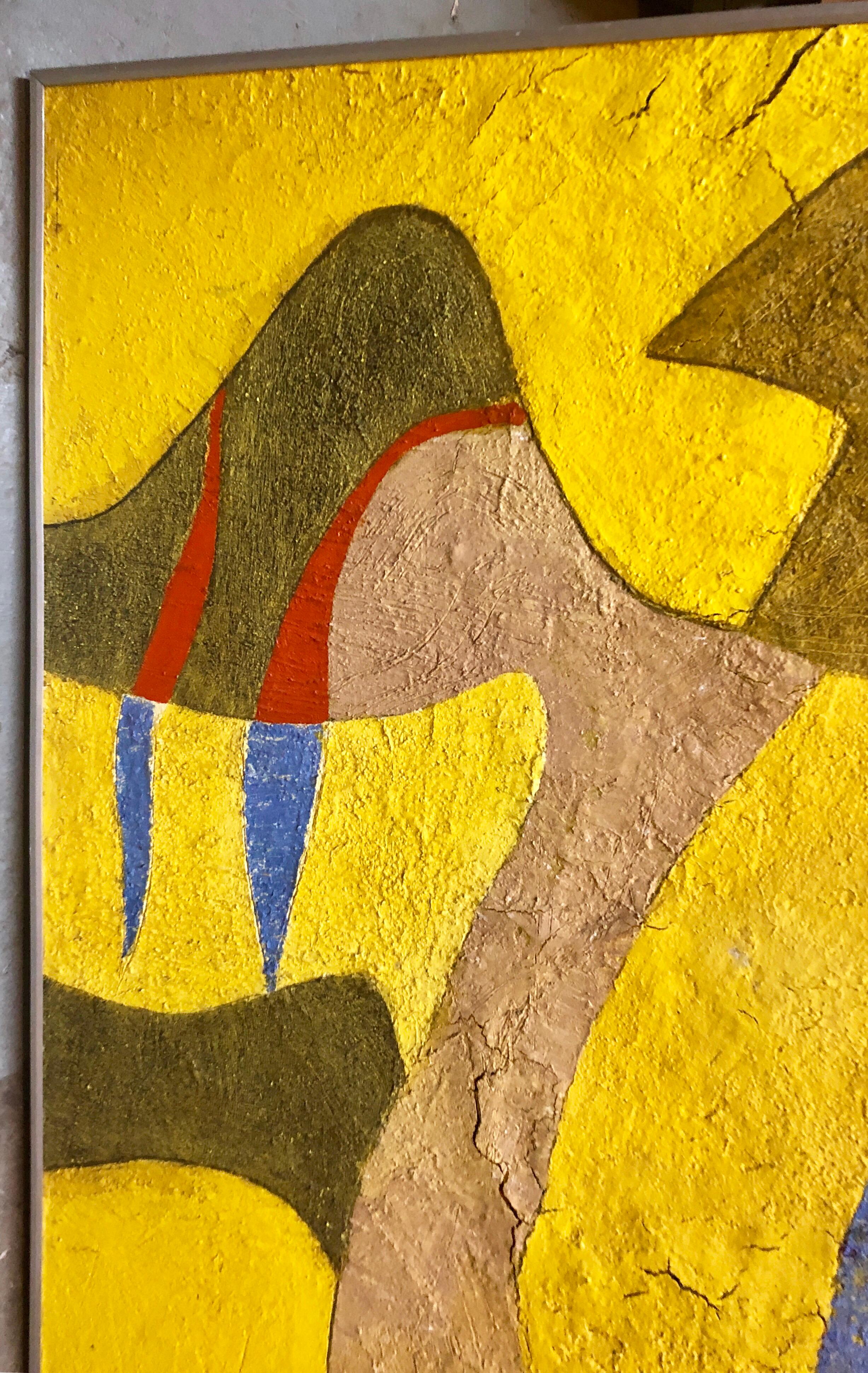 PAJARO AMARILLO, The Yellow Bird. Latin American Mixed Media Painting 2