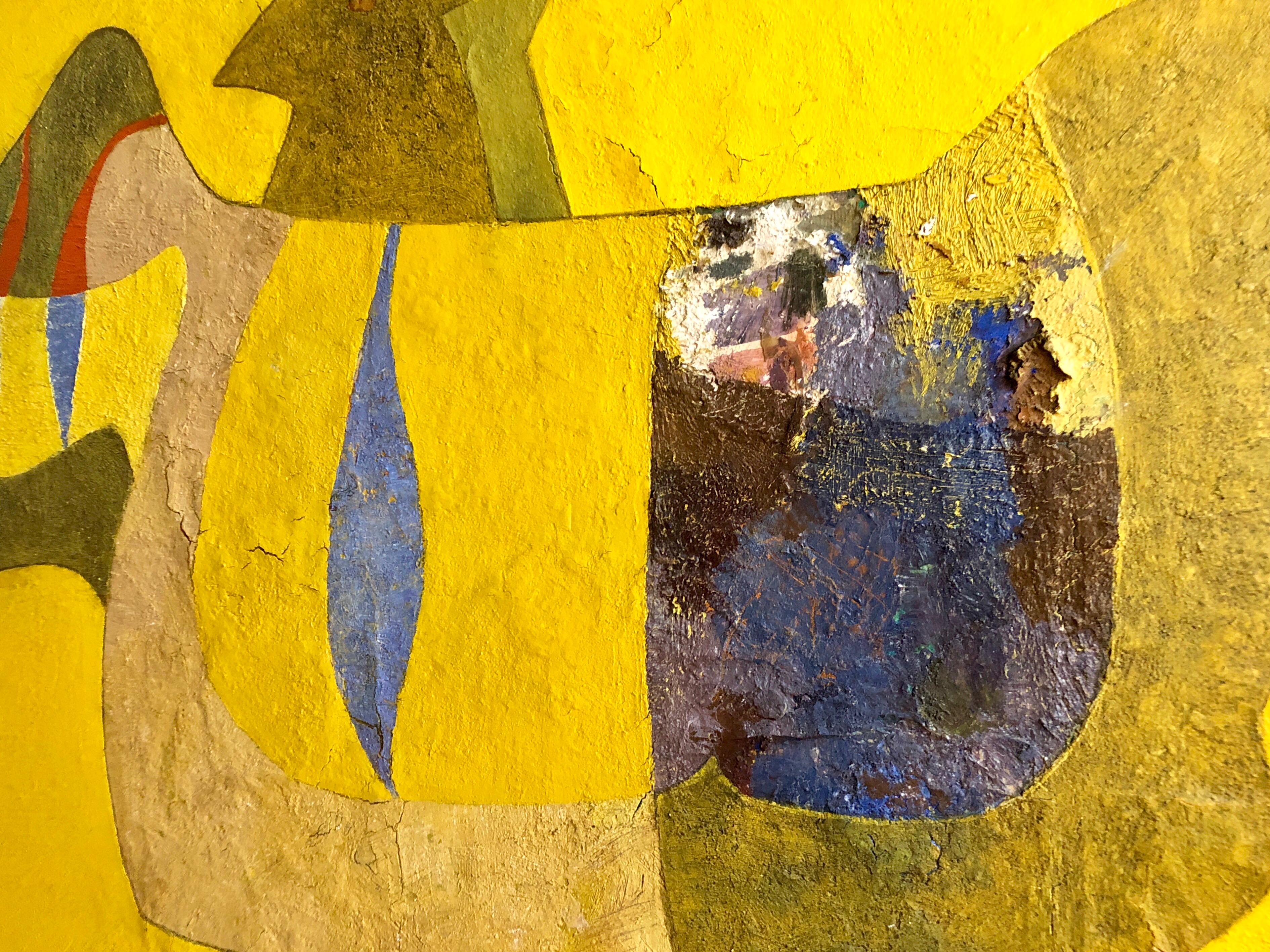 PAJARO AMARILLO, The Yellow Bird. Latin American Mixed Media Painting 5