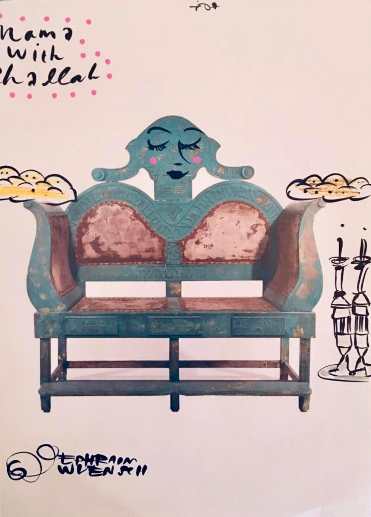 Mixed Media Bris Chair Antique Brith Mila Judaica Pop Art Drawing NYC Street Art - Mixed Media Art by Ephraim Wuensch