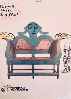 Mixed Media Bris Chair Antique Brith Mila Judaica Pop Art Drawing NYC Street Art