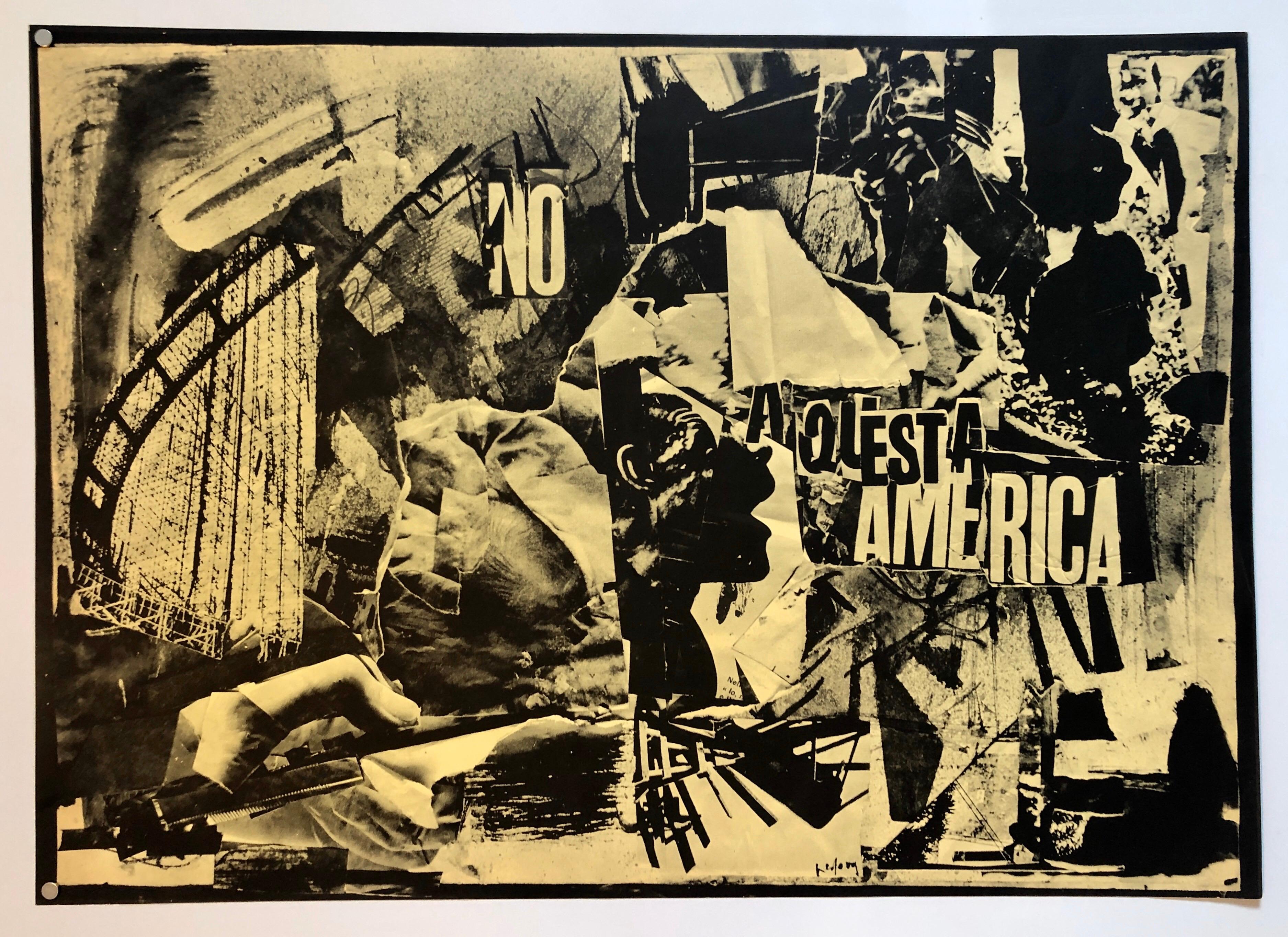 Italian Abstract Collage 'No a Questa America' Large Screenprint Hand Signed 2