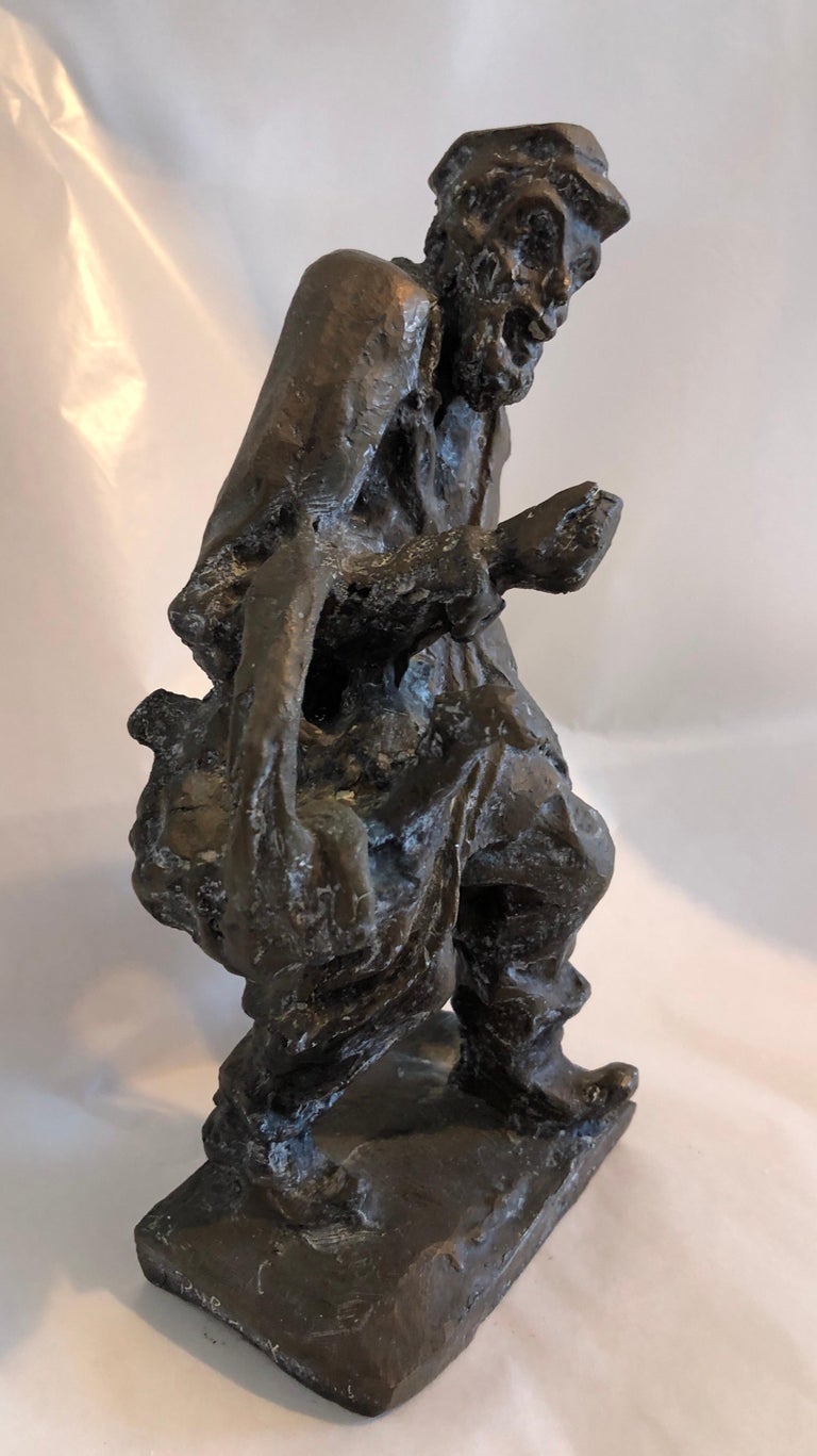 Bronze Judaica Expressionist Sculpture Russian Jewish Shtetl Goose Peddler For Sale 1